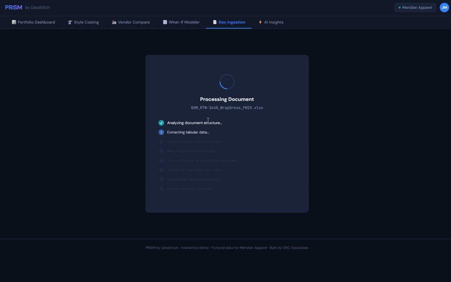 PRISM vendor comparison interface